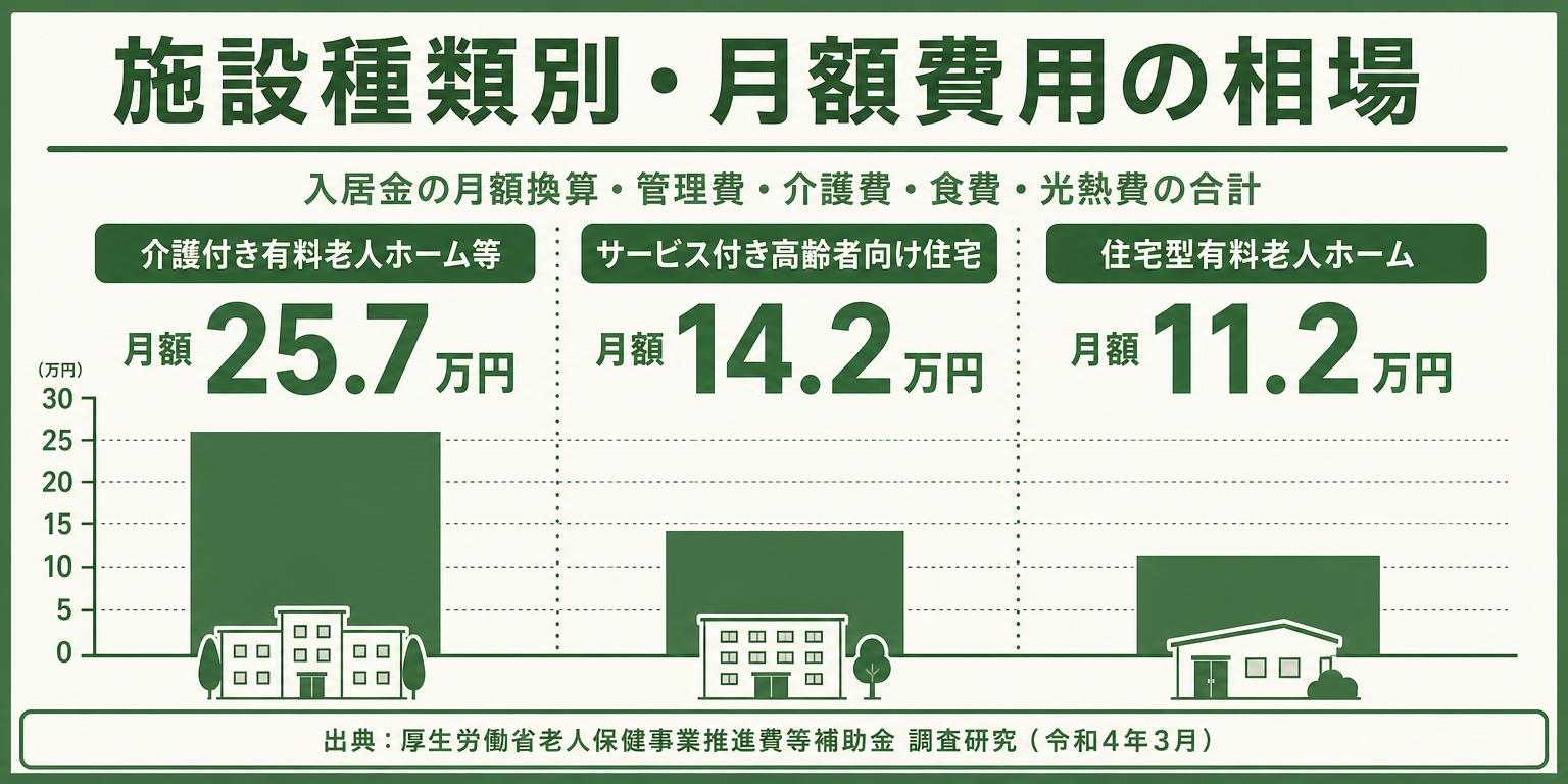 老人ホームの種類別月額費用相場を比較した図解