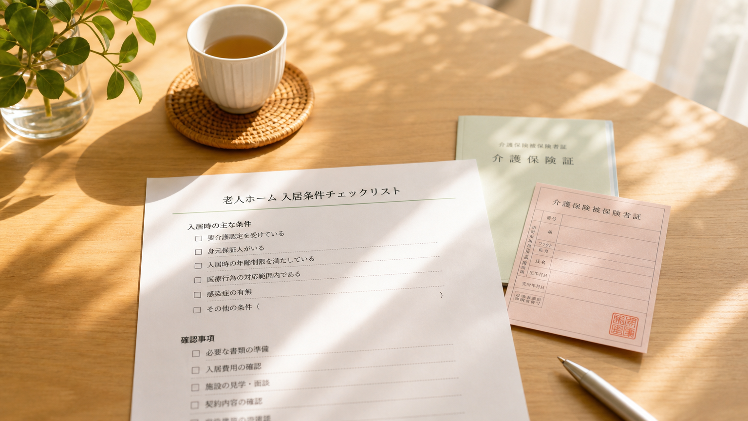 老人ホームの入居条件チェックリストを確認する様子