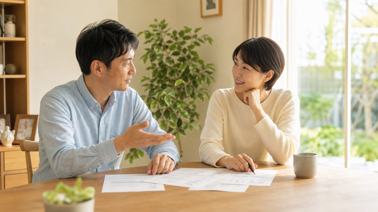 遺産分割協議書を確認する家族