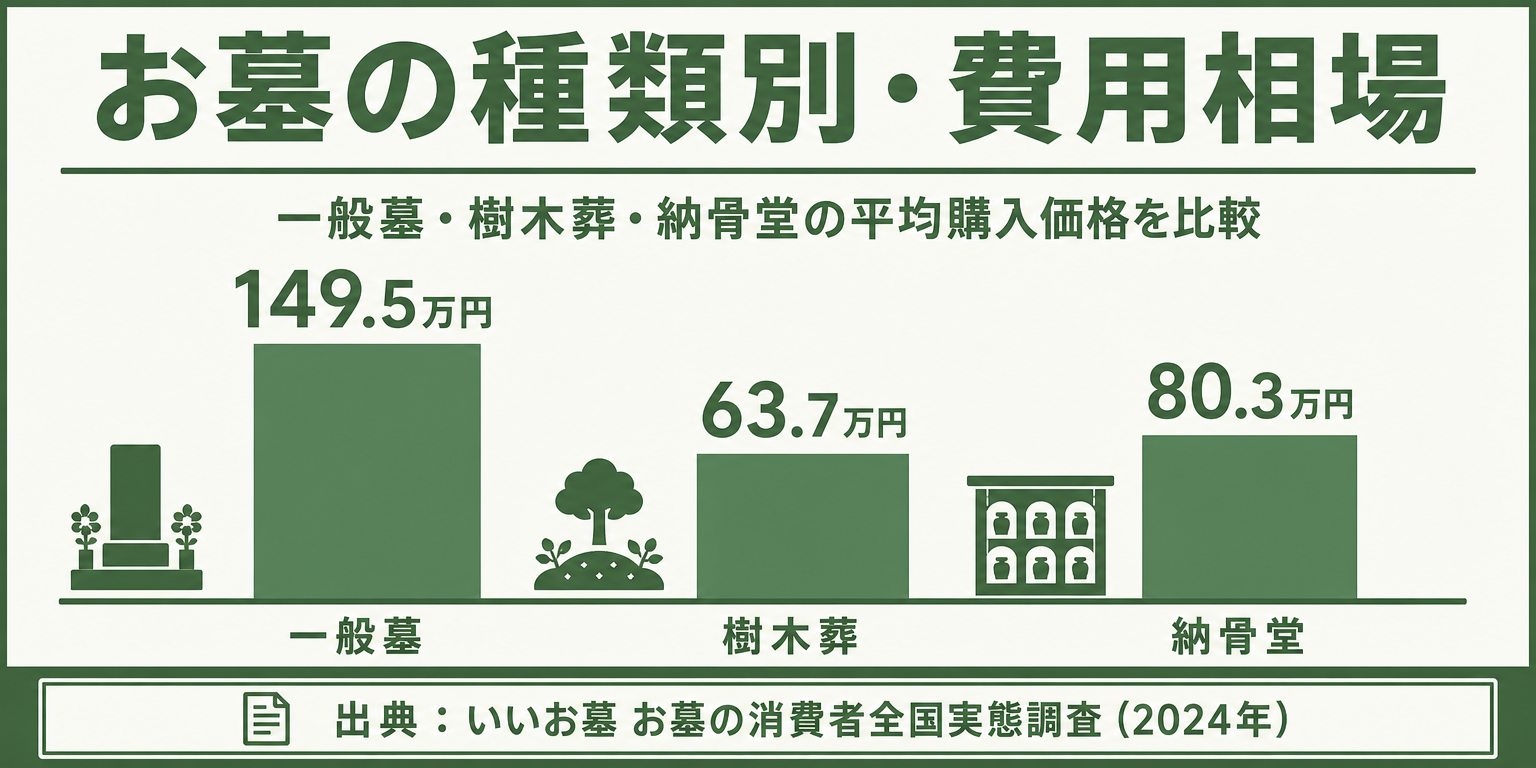 お墓の種類別費用相場を比較した図解