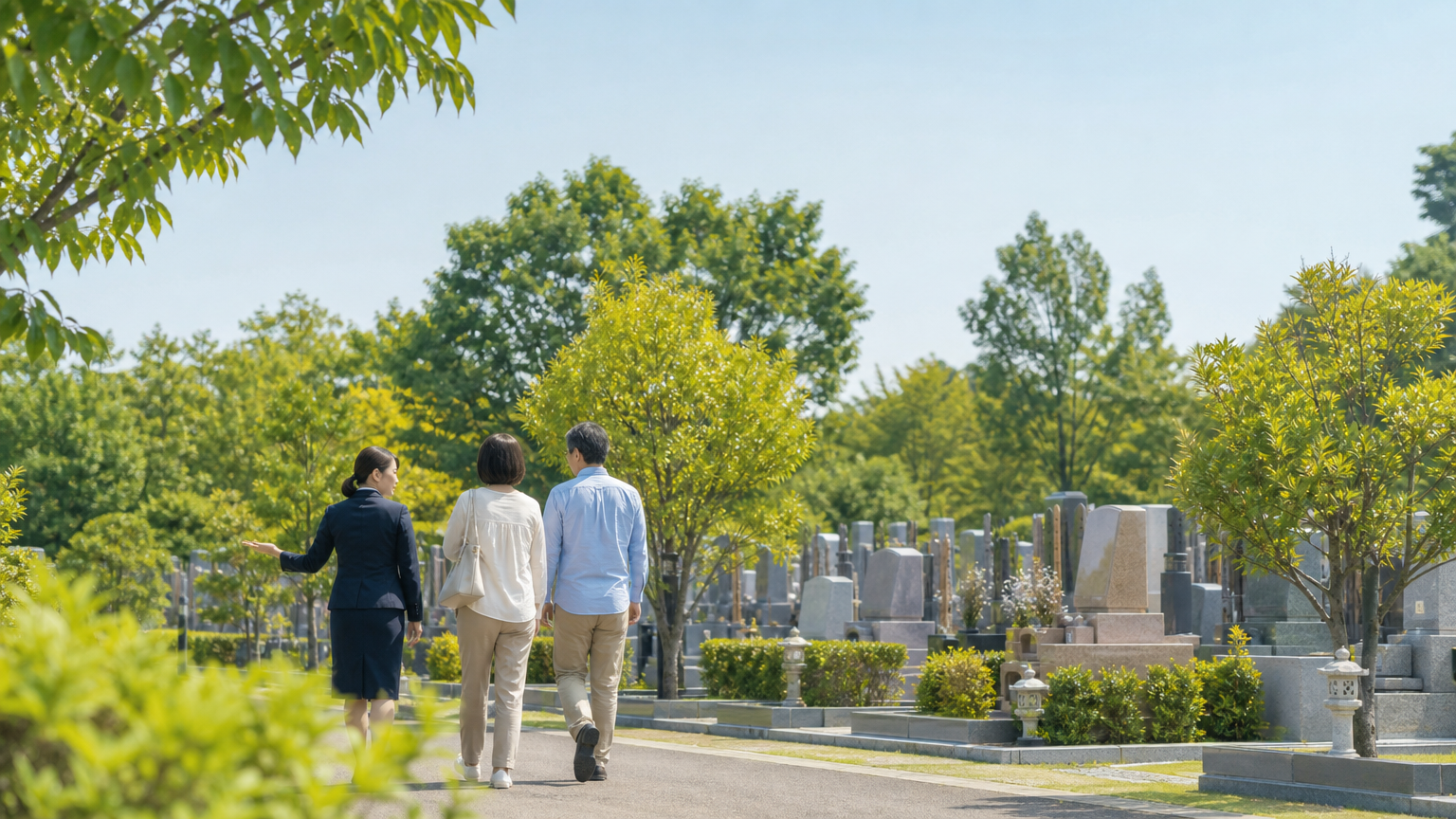 永代供養墓を見学する家族