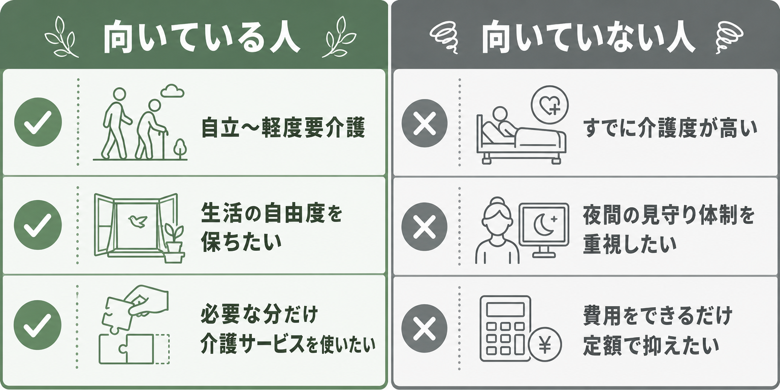 住宅型有料老人ホームに向いている人チェック
