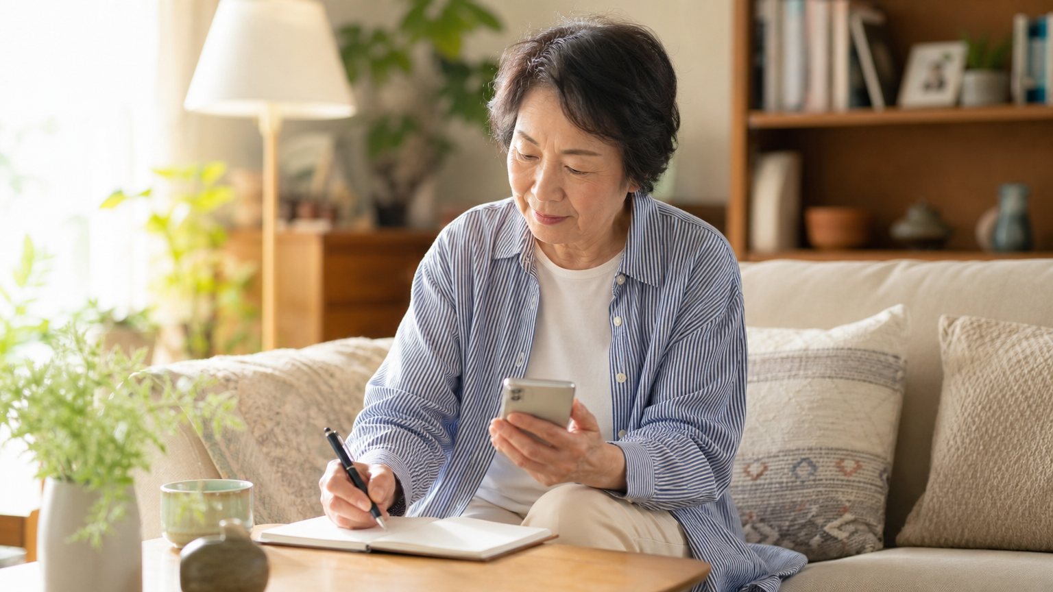スマートフォンでパスワード管理アプリを確認する様子