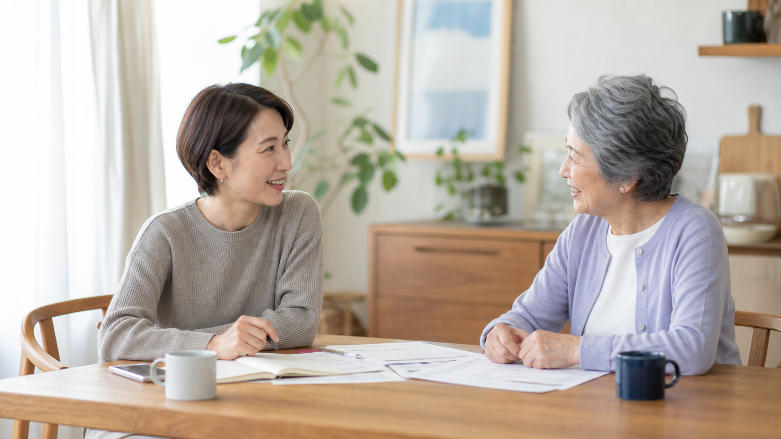 親世代と子世代が終活について話し合う様子