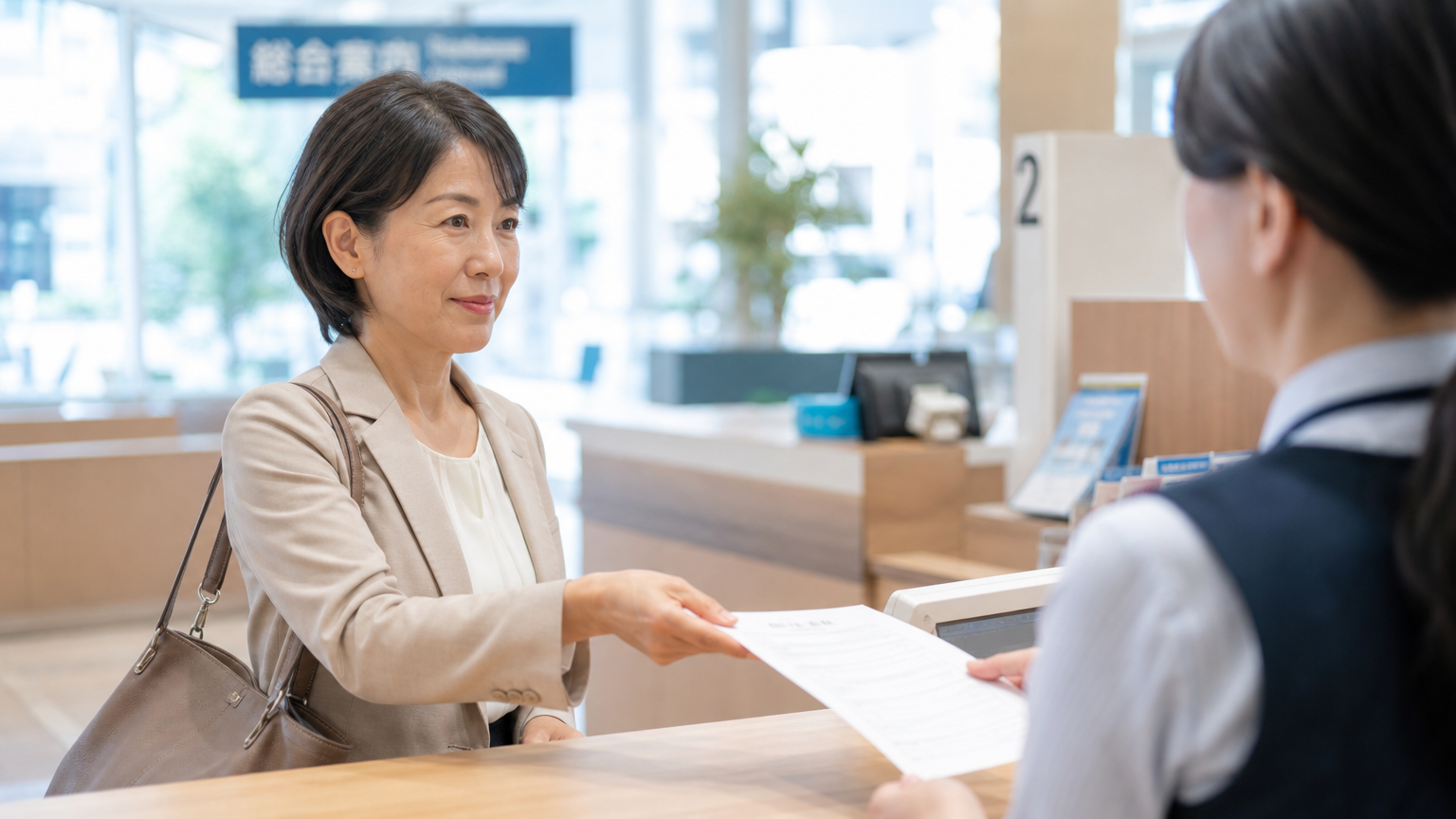 市役所の窓口で戸籍謄本を請求する様子