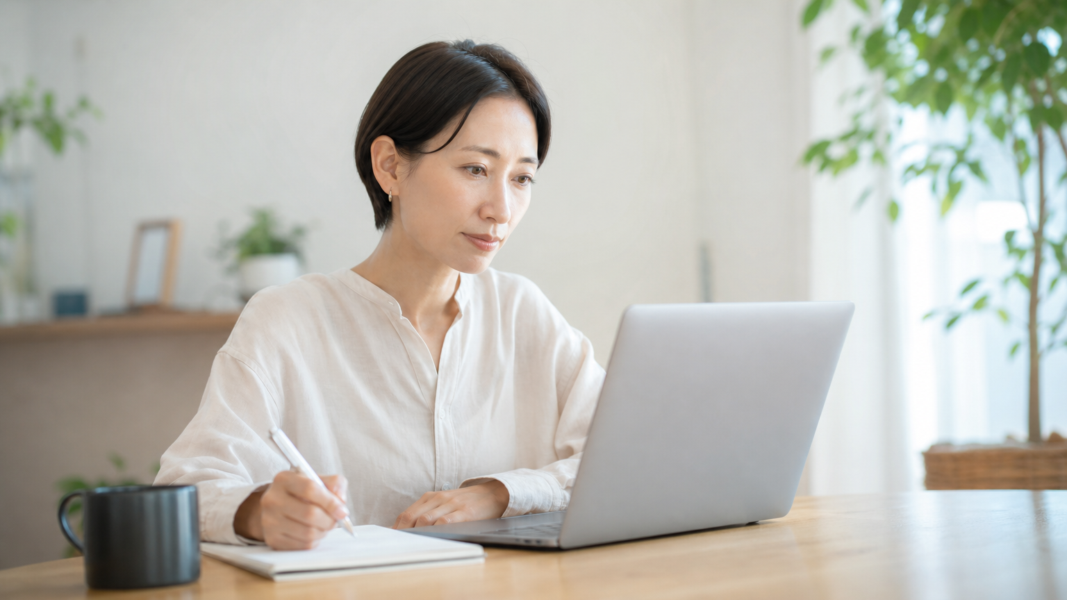 弔電の文面を確認する女性