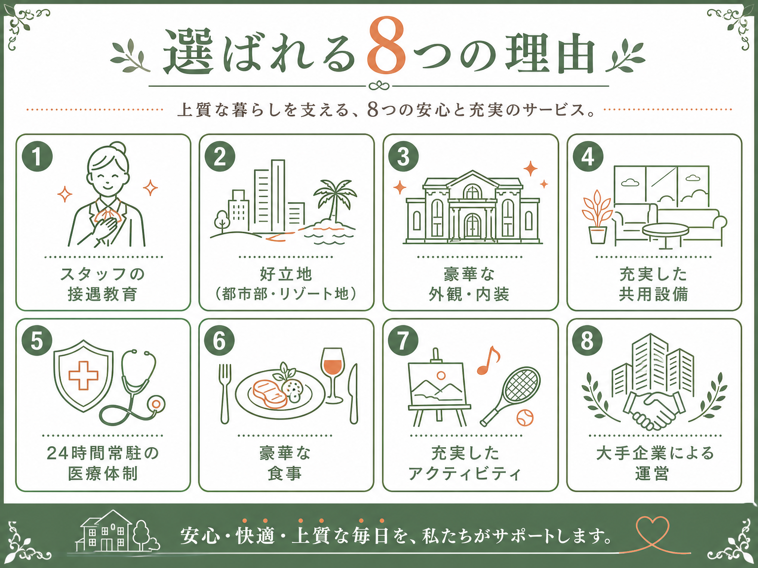 高級老人ホーム8つの特徴一覧
