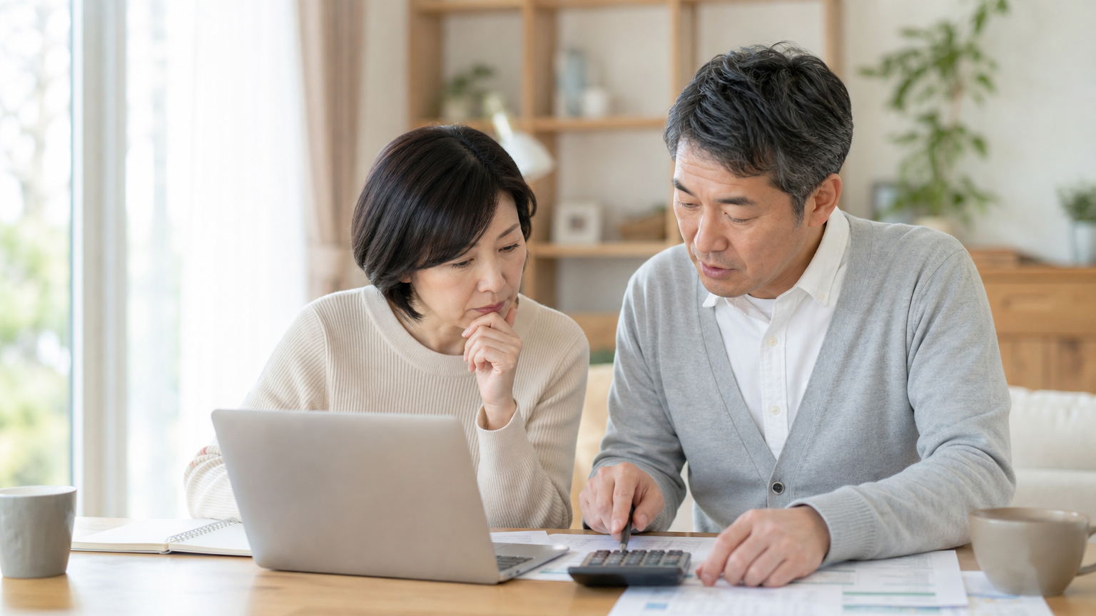 家族で費用シミュレーションをする様子
