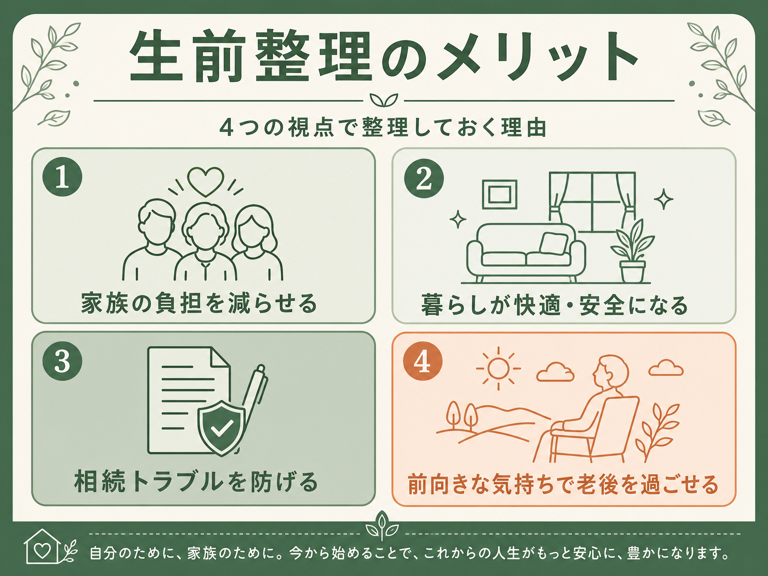 生前整理の4つのメリットを示す図解