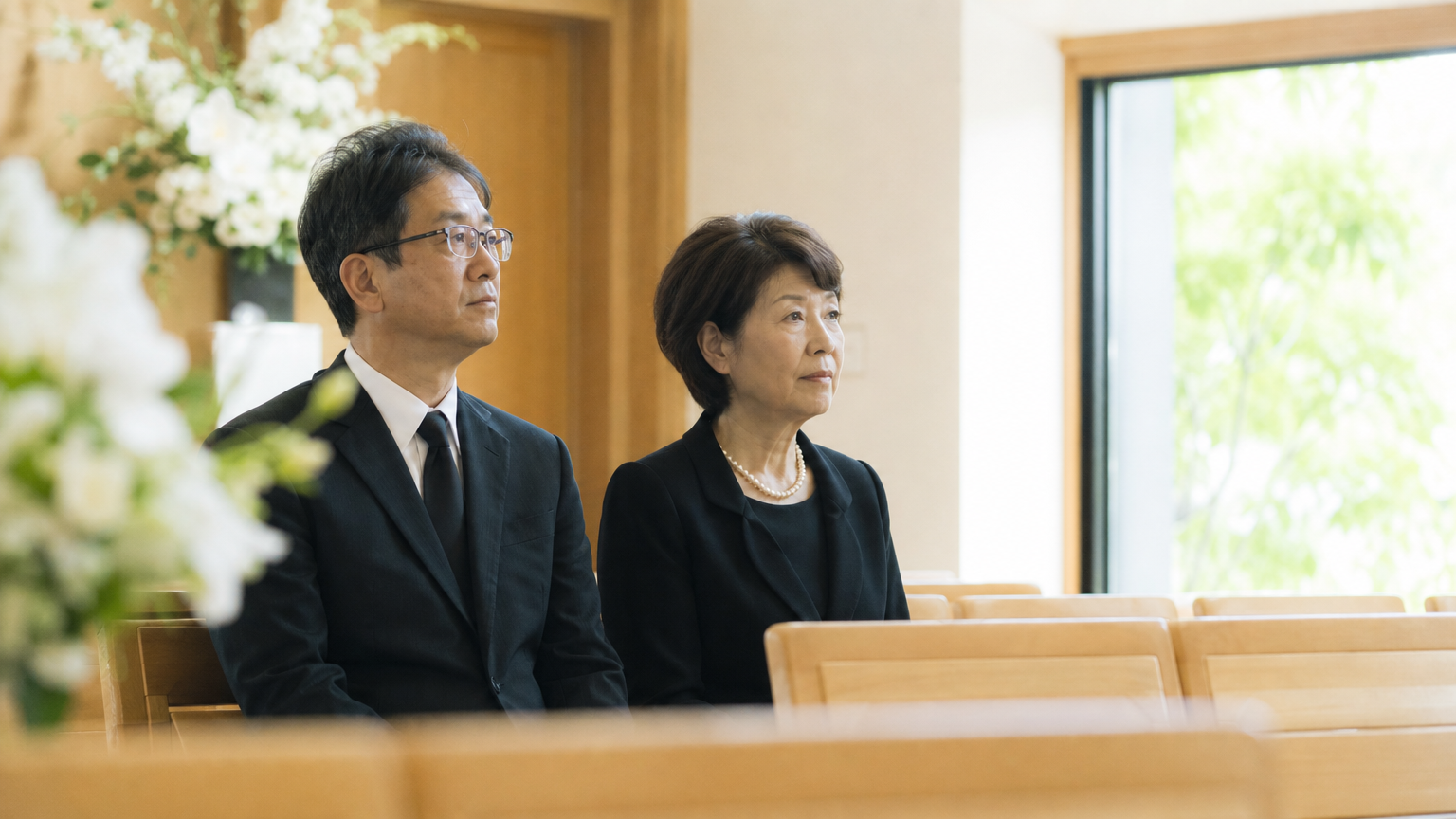 一日葬当日に読経を聞く遺族